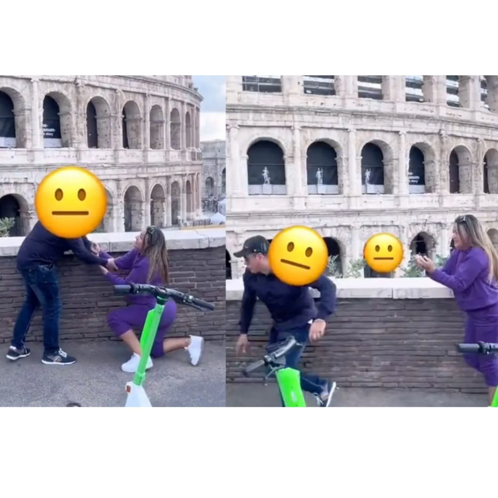 VIDEO: Mujer le propone matrimonio a su novio en el Coliseo de Roma, pero se asusta y sale corriendo VIDEO: Mujer le propone matrimonio a su novio en el Coliseo de Roma, pero se asusta y sale corriendo