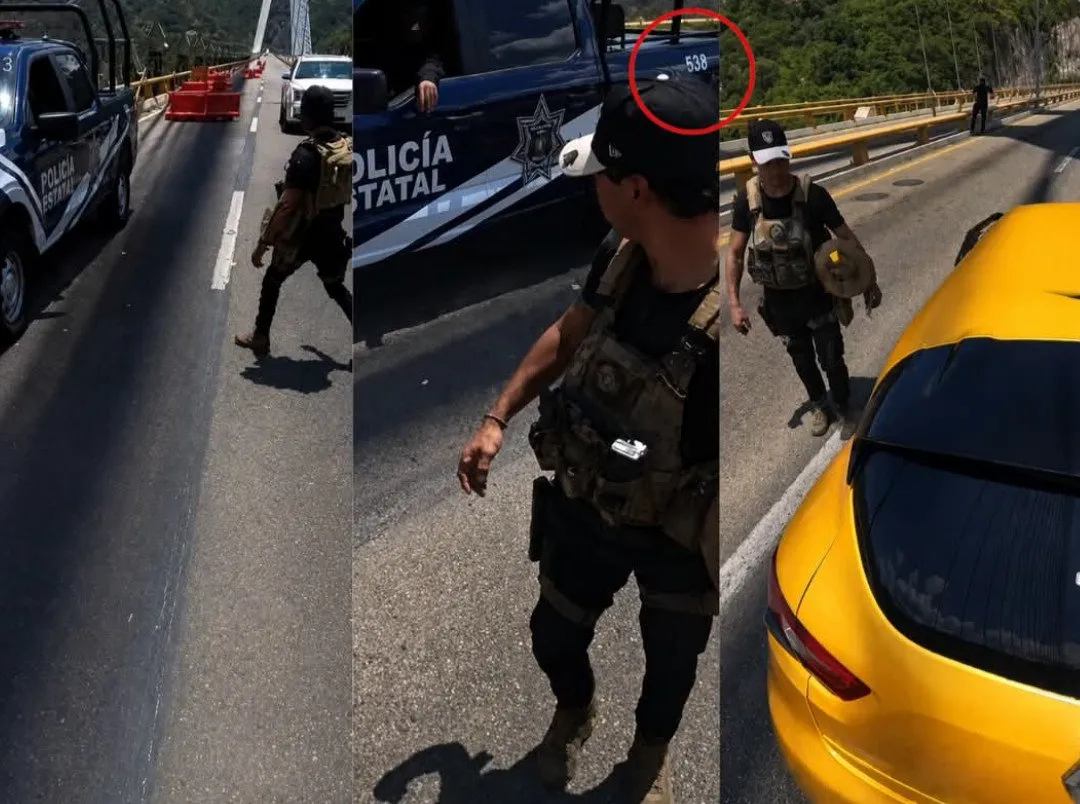 Exhiben a patrulla 538 de la Estatal de Durango con presunto integrante de “Los Cabrera / MF” en el Puente Baluarte Exhiben a patrulla 538 de la Estatal de Durango con presunto integrante de “Los Cabrera / MF” en el Puente Baluarte