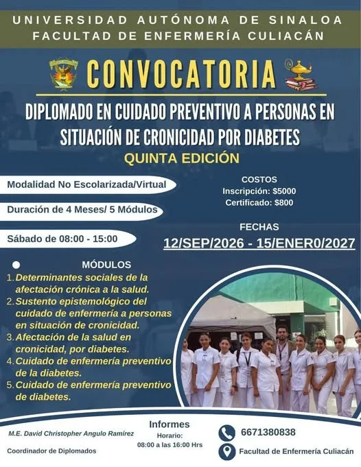 La Facultad de Enfermería Culiacán de la UAS abre convocatoria para diplomado en cuidado preventivo a personas en situación de cronicidad por diabetes La Facultad de Enfermería Culiacán de la UAS abre convocatoria para diplomado en cuidado preventivo a personas en situación de cronicidad por diabetes